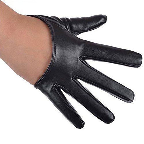Meiyiu Mujeres Sexy de Cuero de imitación Medio Cinco Dedos Mitad Palma cálidos Guantes Mitones (Negro)