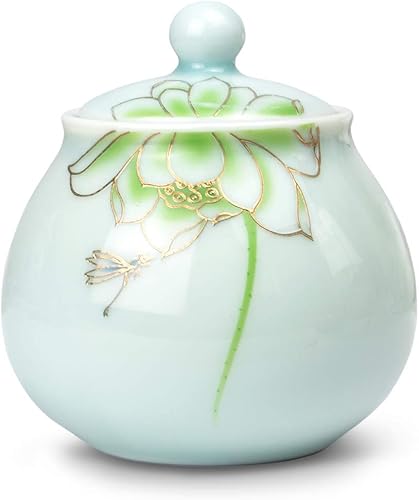 Dahlia Recipiente de té de porcelana para té suelto, hermético Longquan Celadon Tea Caddy, Lotus 180 ML