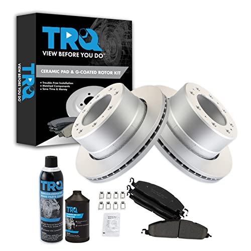 Image of TRQ Rear Brake Pad & Rotor Kit, with Chemical Kit Ceramic Vented Premium G-Coated Compatible with 2009-2010 Dodge Ram 2500, 3500 2012 Ram 1500 2011-2018 2500 3500
