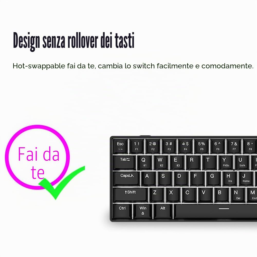 docooler 60% Tastiera meccanica a 61 tasti con cavo USB OUTEMU, retroilluminazione a LED, supporta hot swap, interruttore blu/interruttore rosso