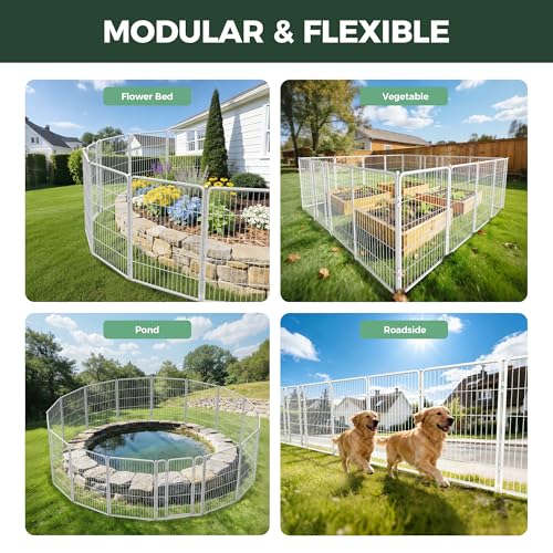 Image of FXW Garden Fence Outdoor for the Yard - 40in(H) x 18.2ft(L) Heavy Duty Metal Animal Barrier for Dog, No Dig Decorative Dog Fence, 8 Panels, White