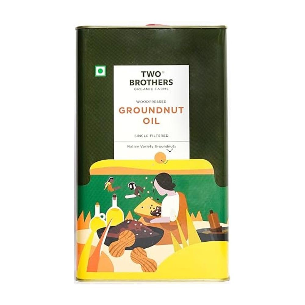 Two Brothers Organic Farms Amorearth Peanut Oil/Groundnut Oil,Wood-Pressed, Single-Filtered Oil for Cooking (5 Litre)