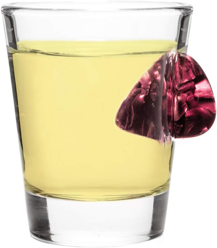 The Original Shot Glass Embedded with a Real Acoustic Guitar Pick - Red