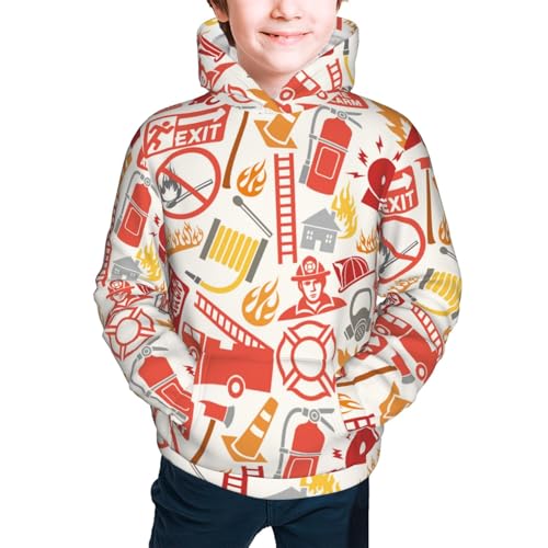 Firefighter Icons Kids Pullover Hoodies Boys Sweatshirts Girls Athletic Clothes with Pocket2