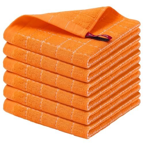Homaxy 100% Cotton Terry Kitchen Dish Cloths, Ultra Soft and Absorbent Dish Towels for Kitchen, Perfect for Drying and Washing Dishes, 6 Pack, 12 x 12 Inches, Orange