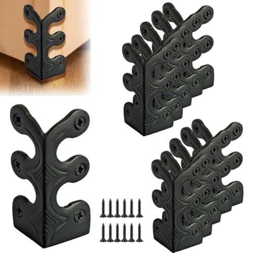 Image of 10 pcs Solid Brass Baseboard Corner Protectors, Skirting Board Corner Protectors, Vintage Metal Corner Protector Table Corner Edge Cover Safety Bracket with Screws (10, Black)