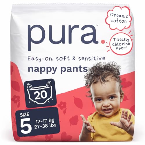 Pura Eco, Couches jetables Taille 5 (12-17 kg), 20 couches jetables pour peaux sensibles, hypoallergéniques, faciles à déchirer