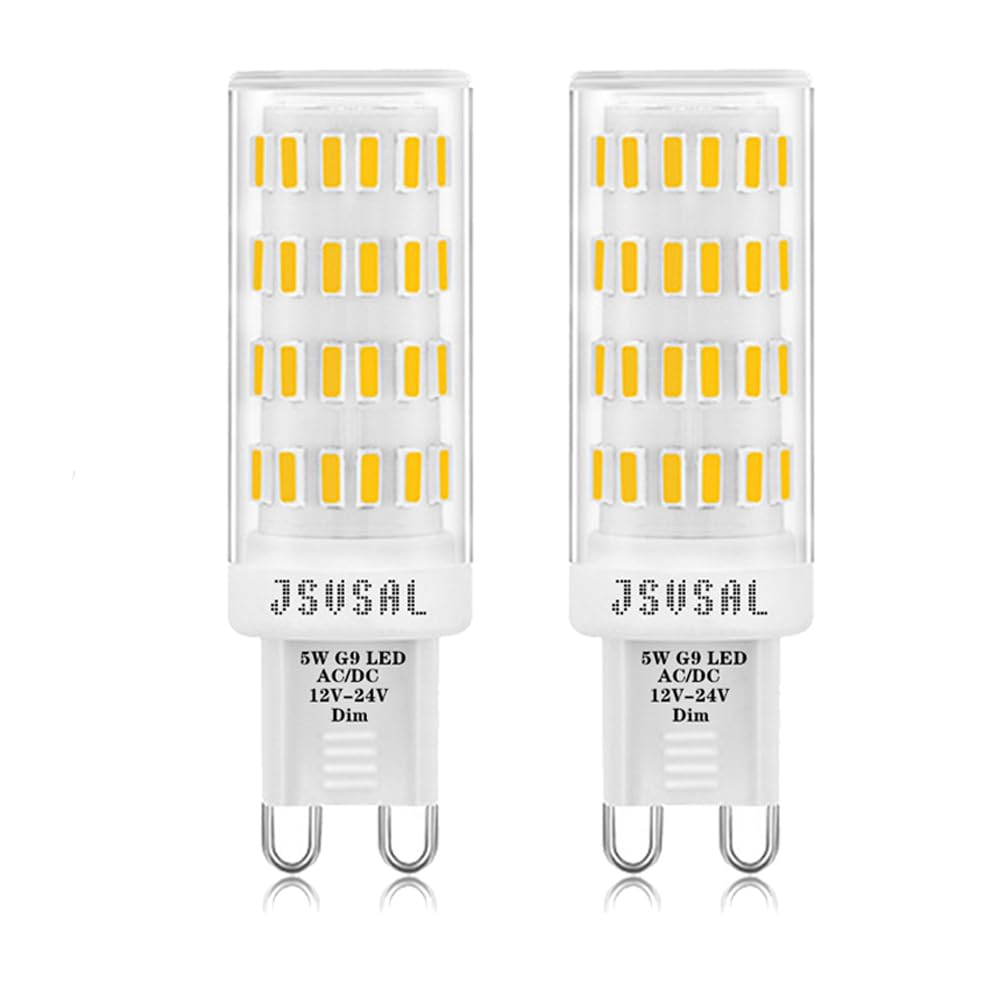 JSVSAL G9 LED Bulb Dimmable Low Voltage 12V-24V AC/DC,G9 Bi Pin Base 5W Natural White 4000K 450 Lumen Equivalent to 50W Halogen Track Bulb for RV Camper Marine,Solar Power Light and Off Grid,2 Pack