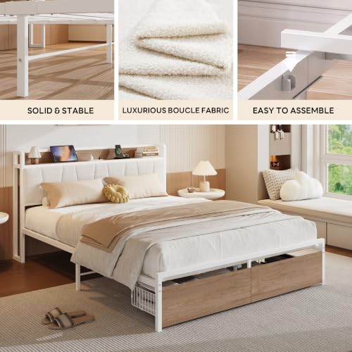 Image of LIKIMIO Queen Size Bed Frame with 2 Drawers and Charging Station