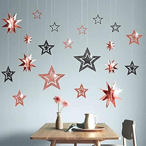 Glitter Rose Gold Black Star Garland Twinkle Little Star Party Decoration Hanging Decor Backdrop Banner Streamer for Birthday/Bday/Baby Shower/Bachelorette/Wedding/Christmas/Engagement Party Supplies Cover