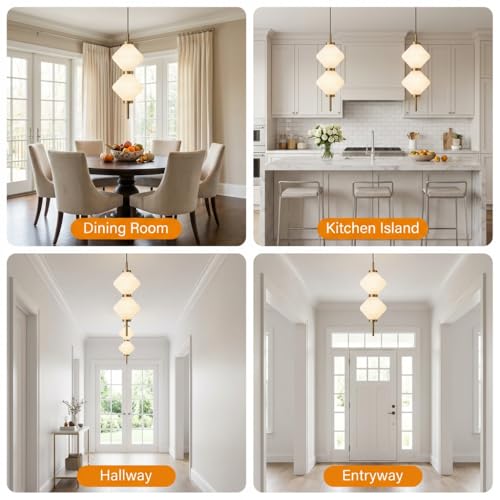 Image of Pendant Light 3-Color CCT (Warm + Natural + Cold White) Ribbed Acrylic Gold Metal Hanging Light for Living Room Bedroom Dining