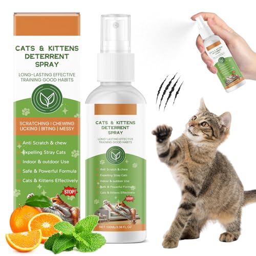VFFNFF 100ML Spray Repellente per Gatti, Spray Disabituante Gatti, Repellente Gatti e Spray AntiGraffio per Gatti Divano, Uso Interno ed Esterno, Protezione del Divano, Cavi, Vestiti, Piante e Mobili