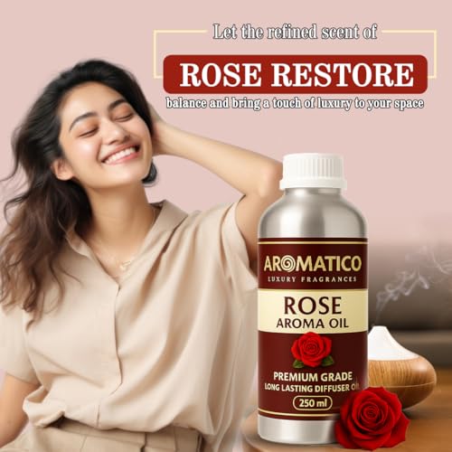 Image of AROMATICO Rose Diffuser Oil with Strong, Long-Lasting Aroma For Homes, Offices & Showrooms. Aromatherapy, Diffusers, Air Purifiers, Vaporizers - 250 ml