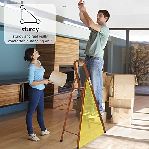 LUISLADDERS 5 Step Ladder Folding Aluminum Lightweight Ladder Woodgrain Step Ladder Anti-Slip Sturdy and Wide Pedal Ladders for Home and Kitchen 350lbs