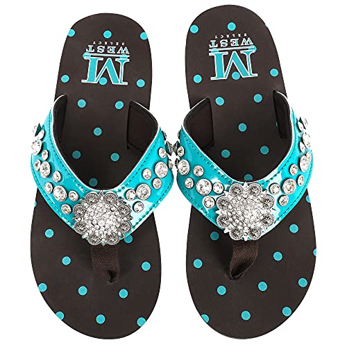 Montana West Sandalias Flip Flops Rhinestone Bow Flip Flops Bling Sandals Born Wedge Sandals Turquoise Mbb-Se17-S001A-Tq-7 #TOP5