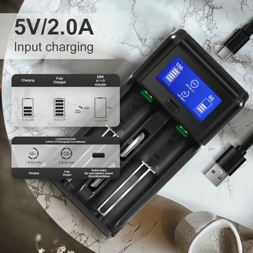 Universaler Batterieladegerät USB LCD Intelligentes Laden für 3,7V 18350 18500 17500 10440 Akku Li-Ion Batterie und NI-MH/NI-CD AA AAA C (Batterien Nicht im Lieferumfang enthalten)