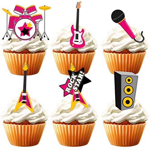 18Pcs Red Glitter Musical Instruments Icon Symbol Dessert Cupcake Topper Record Store Day Theme Decor Supplies Record Lover Boy Girl Happy Birthday Decorations #TOP26