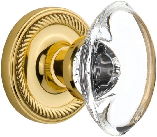 Nostalgic Warehouse Rope Rosette with Oval Clear Crystal Glass Knob, Single Dummy, Antique Brass