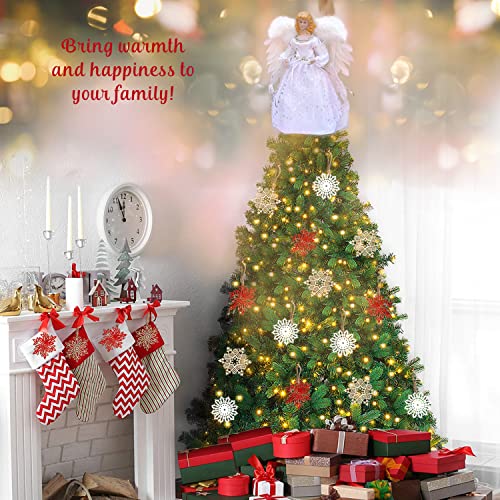 Christmas Angel Tree Topper With White Feather Wings,Christmas Tree Topper With Light For Tree Toppers Ornament Decoration(Silver) #TOP4