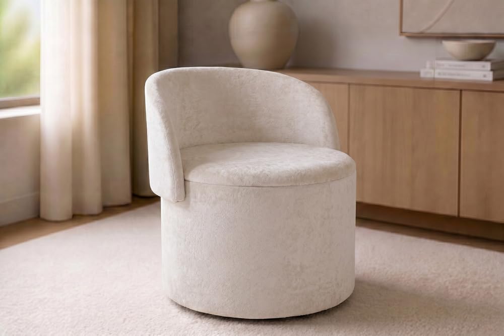 Sessel LUNA - 65cm - beige - Bouclé-Stoff klappbare Rückenlehne | Montiert geliefert, Schaumstoffpolsterung, hoher Komfort, Stauraum, Design, bequeme Polsterung, Eyecatcher