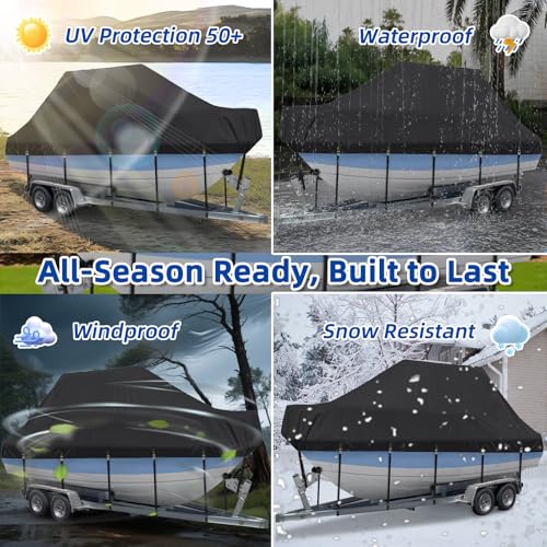 Marine Grade Waterproof Center Console Boat Cover with T Top Roof, Tear Resistant Trailerable Storage Covers, All-Weather Protection T-Top Boat Cover 24-26 ft, Beam Width Up to 106", Black by zenicham - Image 7