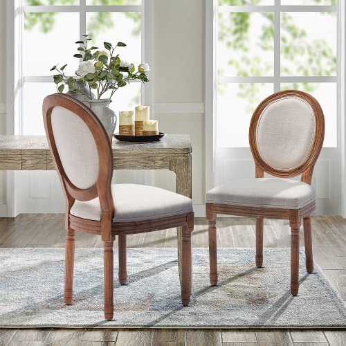Mm Modern Muse French Dining Chairs Set Of 2,Vintage Upholstered Farmhouse Dining Room Chairs With Round Back And Solid Wood Legs For Kitchen,Living Room,Restaurant,Beige #TOP1