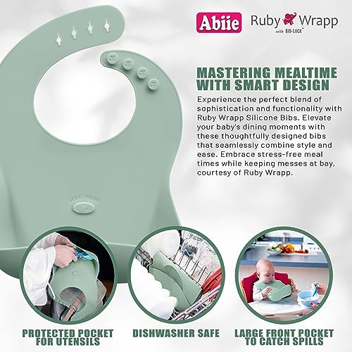 Abiie Ruby Wrapp Silicone Bibs for Babies with Front Pocket - Waterproof Bib - Stain Resistant - Silicone Toddler Bibs3