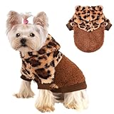 Yikeyo Dog Sweaters for Small Dogs, Winter Dogs Hoodies Boy Girl, Warm Fleece Clothes for Teacup Chihuahua Yorkie, Pet Apparel Outfit,Brown Leopard,XS