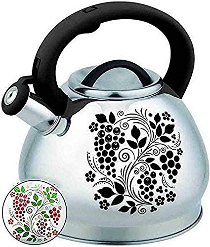 Farbwechselnder Blumenpfeifkocher, 3 l Pfeifkessel aus Edelstahl, für Gaselektrik- und Induktionskochfelder, A.