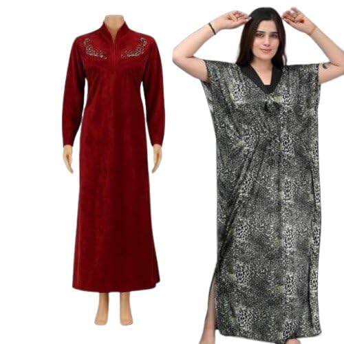 Women Nighty Modern Design Sleep Dress Comfortable Fit Soft Fabric Daily Home Gown Multi XL Multicolour-image-48