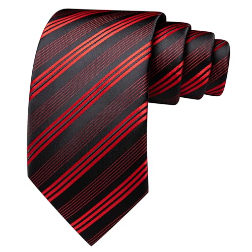 Image of Barry.Wang Man Stripe Ties Set Silk Woven Pocket Square Necktie Cufflinks Formal Party Business