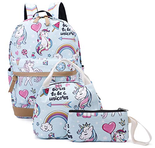 Ulgoo Girls School Bags Kids Bookbags Teens Bookbag Set Kids Laptop Backpack Lunch Box Purse (Light blue)