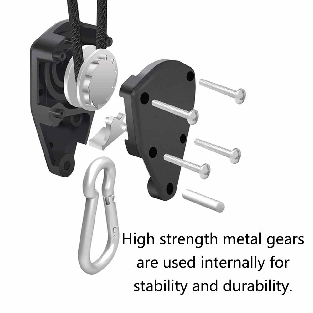 Confezione da 4 ganci a cricchetto, corda regolabile a cricchetto, 1/8 pollici, robusta clip per puleggia per gancio e tenda, portata 68 kg/150 lbs
