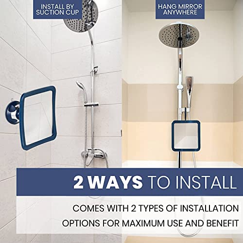Mirrorvana Fogless Shower Mirror For Shaving With Upgraded Suction, Anti Fog Shatterproof Surface And 360° Swivel, 1X Magnifying, 6.3 X 6.3 Inch (Blue) #TOP3