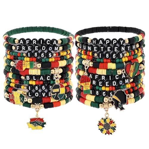 Taouzi 24Pcs Juneteenth Bracelets Happy Juneteenth Day Party Favors Accessories Freedom Black African Patriotic Friendship Bracelets Juneteenth Jewelry Gifts for Women