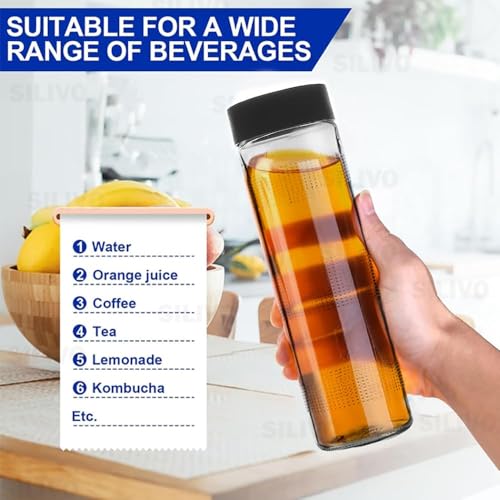 Image of 750ml Glass Water Bottles with Black Lids (Pack of 2) - Modern Textured Design - Airtight Plastic Cap - Premium Reusable Fridge Storage Containers for Juice, Milk, Iced Tea & Smoothies