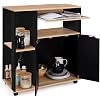Meuble Rangement Bois Noir Desserte Cuisine COSI IDMarket - 76cm Noir Et Hêtre Avec Roulettes Meuble Rangement Roulant Plateau Coulissant Noir Hêtre 76cm