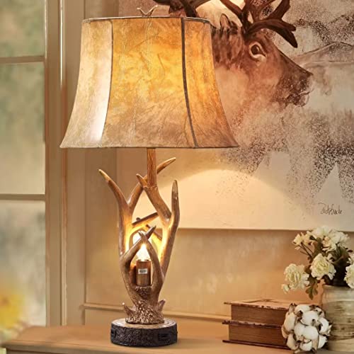 Dungoo Rustic Western Deer Table Lamps with Nightlight Set of 2, 26" Rustic Bedside Lamps for Bedroom with 2 USB Ports, Natural Antler Table Lamp for Christmas Living Room Foyer Office - Image 3