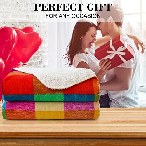 JOTOM Super Soft Throw Blanket Buffalo Plaid Blanket Warm Thick Cozy Winter Fluffy Plush Couch Blanket Fleece Throw Blanket Coral Fleece Blanket for Sofa Single Bed Travel 127x152cm (Colorful Plaid)