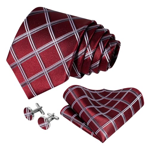 Image of 5PCS Mens Premium Silk Tie, Pocket Square, Cufflinks, Drilled Tie Ring and Lapel Pin Set for Wedding Groom Party