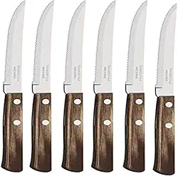 Conjunto de Facas para Churrasco Tramontina com Lâminas em Aço Inox e Cabos em Madeira Polywood Castanho 6 Peças