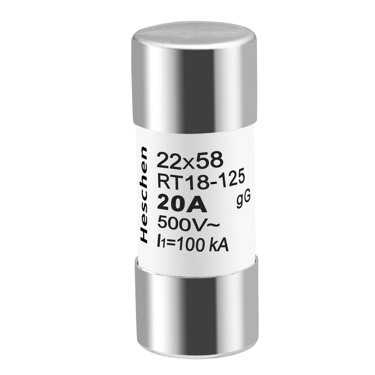 Heschen Cylindrical Ceramic Tube Fuse Link, RT18-125(RO17), 22 * 58mm, 500VAC, gG Type, Pack of 5 (20A), White - Image 3