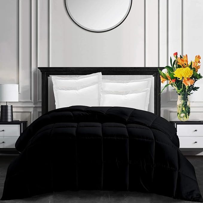 FlyCotton Olympic Queen (98'' x 98'') Size Black 1 Piece Box Stitched Comforters 100% Egyptian Cotton 500 GSM Down Alternative Super Soft & Cozy