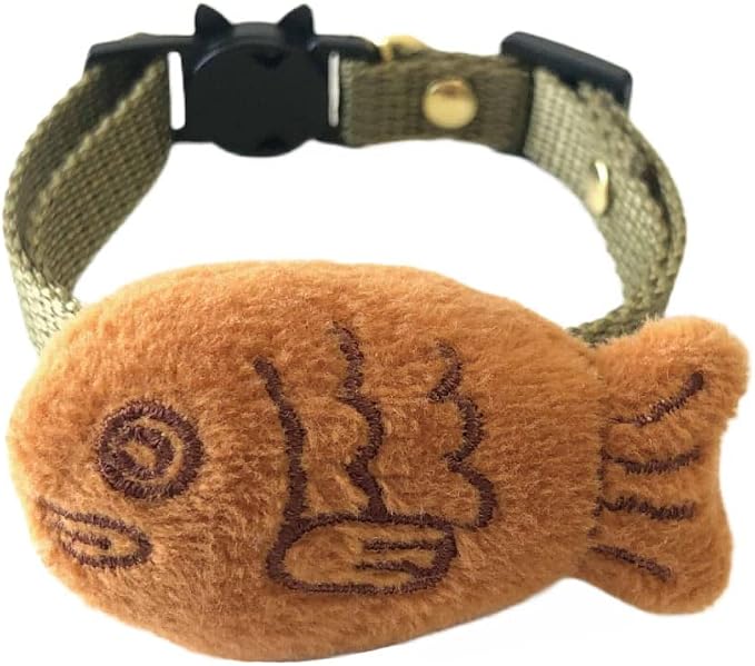 ここねこ本舗 ふわふわ たい焼き付き 猫 首輪 安全 セーフティー 鈴付き 和風 軽い 調整可能 日本製 ハンドメイド (草色)