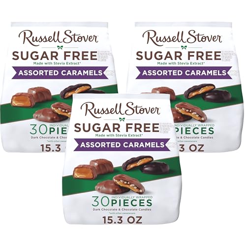 RUSSELL STOVER Sugarfree Assorted Caramels in Chocolate Candy, 15.3 oz. bag, 3 Pack