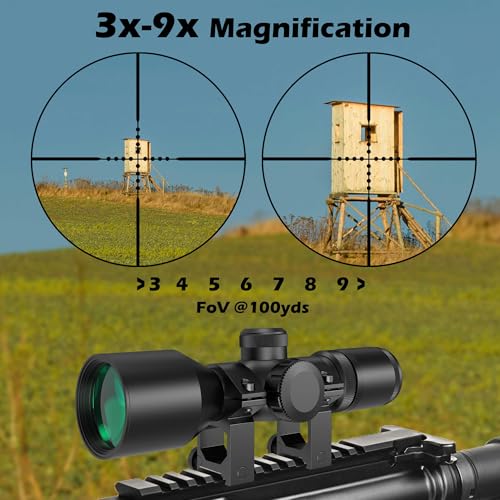 UUQ 3-9x40 Compact Rifle Scope Red/Green Illuminated Reticle, Parallax Correction & Fast Focus | Lightweight & Water-Resistant | Fits 20mm Picatinny/Weaver Rail - Image 5