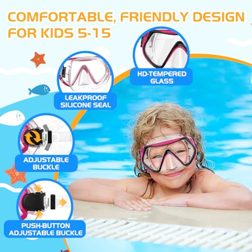 Set de Snorkel para Niños MELUMILU con Máscara de Vidrio Templado y Visión Panorámica de 180° para Edad 5-15 miniatura 4