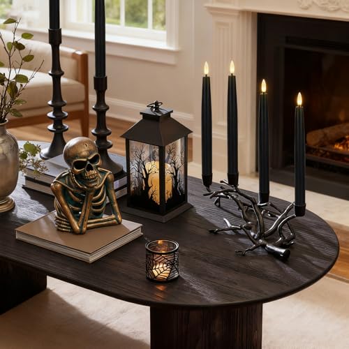 Image of GenSwin Black Flameless Taper Candles with Remote, Halloween Flameless Candles Flickering Battery Operated, Real Wax LED Halloween Candlesticks with 3D Wick for Home Decor(Set of 3, 0.78 inch x 9.65 inch)
