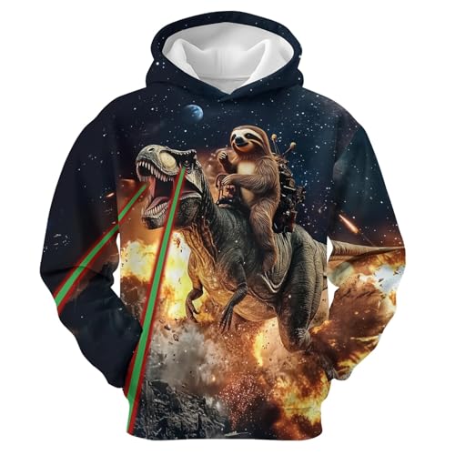 Zenzenze Funny Sloth Dinosaur Hoodies for Boys Girls 3D Printed Hooded Sweatshirts Long Sleeve Pullover Hoodie with Pocket 6-16 Years