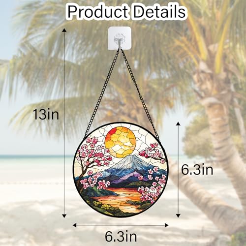 Image of DASTOLL Stained Glass Window Hanging, Sun Blooming Cherry Blossoms Suncatcher Diamond Glass Panel Sun Catchers Decor for Birthday for Women, Men, Wife, Aunt, and Mom 6.3 in